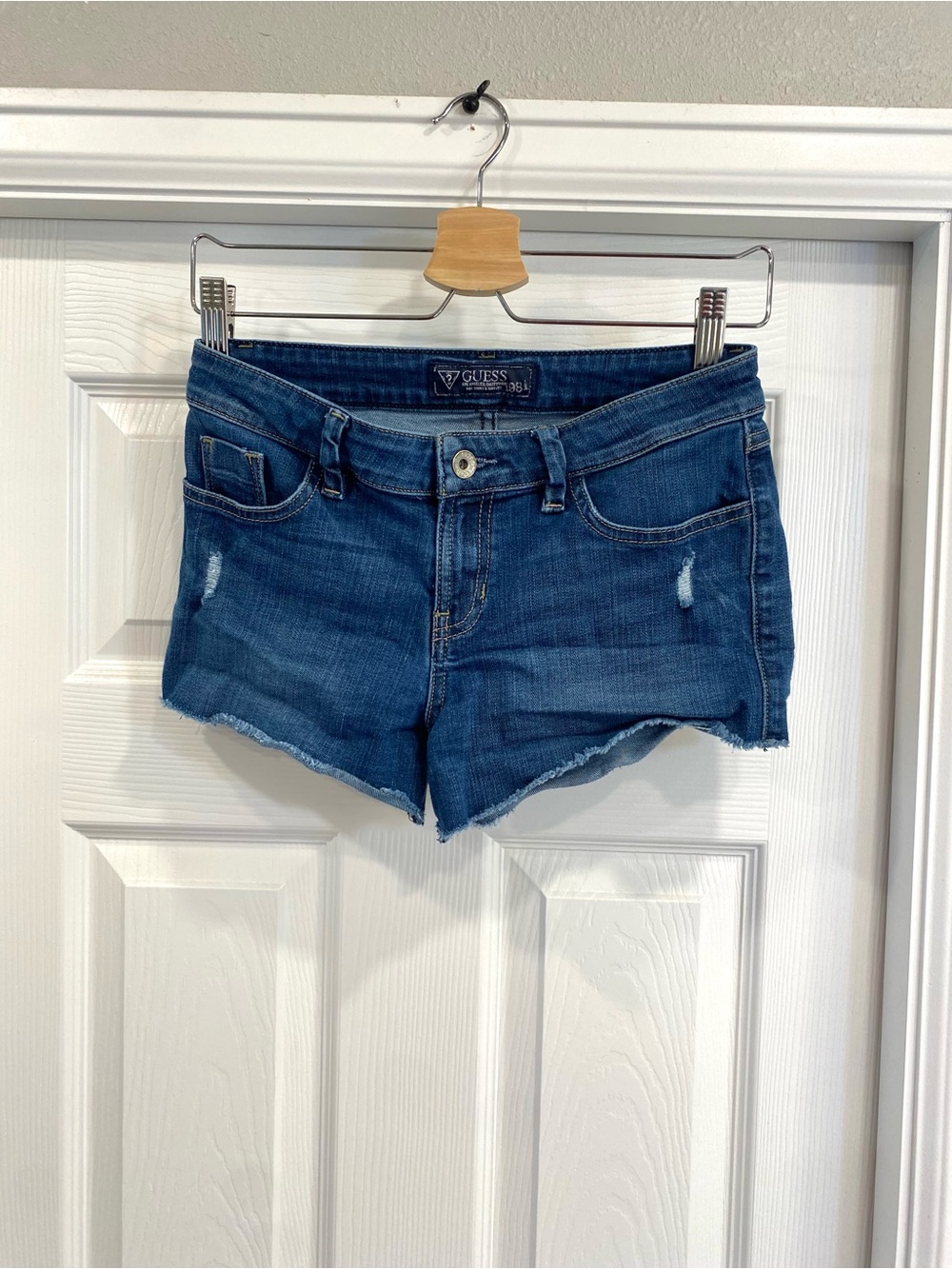 GUESS Blue Distressed Denim Cutoff Shorts - Picture 2 of 5